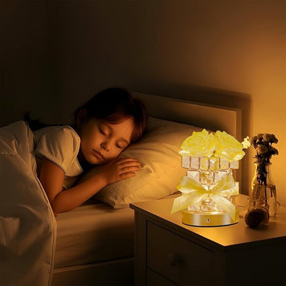Christmas Gifts for Woman, Touch Crystal Rose Lamp, Elegant Flower lamps, Yellow Roses Crystal Lights Base, Yellow Nightlight, Gifts for Her, Mom, Wife, Girlfriend, Valentines, Birthday Gifts