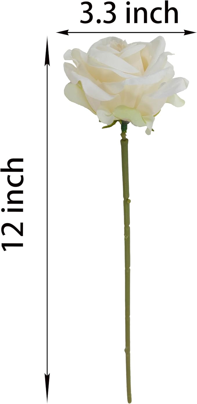 Artificial Satin Rose Flower Heads,48 Pcs Silk Rose Heads with Stems,3.3'' Rose Artificial Flowers Bulk,Artificial Rose Flower Heads for DIY Crafts Bouquet (48, Ivory)