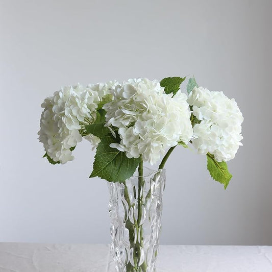 4pcs 21" Faux White Hydrangeas Artificial Flowers, Real Touch Silk Hydrangea Flowers with Stems for Bridal Wedding Bouquet Party Home Decor