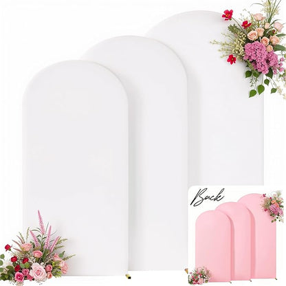 White and Pink Arch Backdrop Cover 7.2FT 6.6FT 6FT Arch Covers Stretchy Backdrop Set of 3, Wedding Arch Cover Spandex Fitted Double-Color Fabric Arch Covers for Party Baby Shower Birthday Decoration