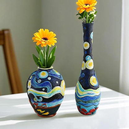 Starry Night Vase Plant Pot,Van Gogh Inspired Resin Flower Pot - Abstract Rainbow Planter with Artistic Brushstroke Design Stylish Art Flower Pot Unique Home Decor for Plants (2pcs)