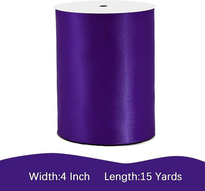 Purple Satin Ribbon 4 inch X 15 Yards Polyester Ribbon for Gift Wrapping Very Suitable for Weddings Party Hair Bow Invitation Decorations and More