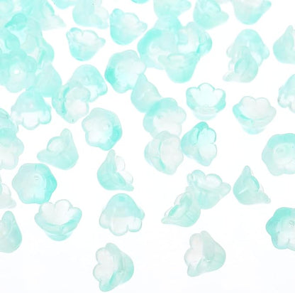 PATIKIL Glass Trumpet Flower Beads, 200 Pcs Gradient Flower Bead Charm for Jewelry Making DIY Craft, Bracelets, Earrings, Necklaces Decorations, Cyan