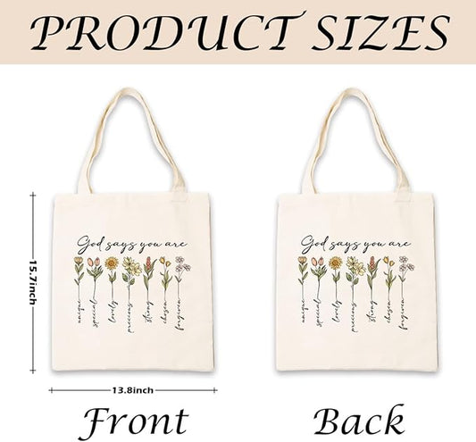 Aesthetic Canvas Tote Bag, Floral Pattern, Medium Size, Female, Eco-friendly, Double-sided Design