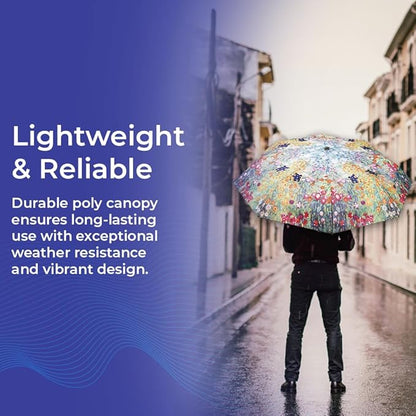 Vibrant Flower Garden Umbrella, 42" Automatic Open and Close Travel Umbrella for Rain, Wind and Sun, Compact, Folding