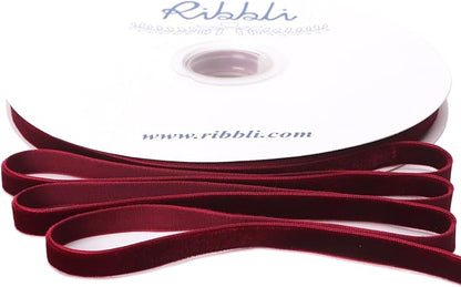 Ribbli Burgundy Velvet Ribbon 3/8 Inches Continuous 25 Yard Spool Green Christmas Ribbon for Gift Wrapping Crafts Home Decor