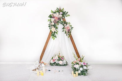 Arch Flowers with Drapes Kit (Pack of 3) for Wedding Ceremony Arbor and Reception Backdrop Decoration Wedding Welcome Signs Floral Birthday Party Decoration