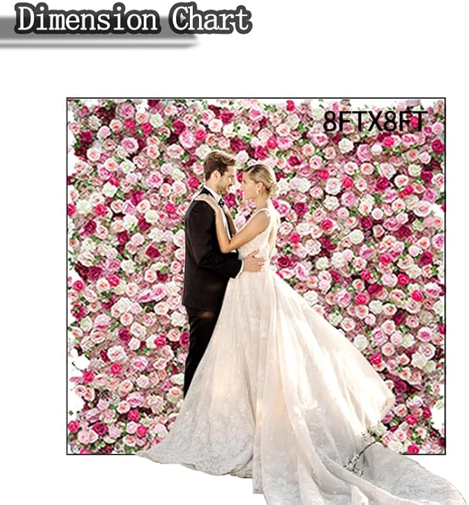 8x8ft(2 pcs of 4ftx8ft) Artificial Silk Fabric Flower Wall Cloth-Based Background 5D Pink Rose Fabric Rolling Up Floral Backdrop for Wedding Baby Shower Party and Home Decor