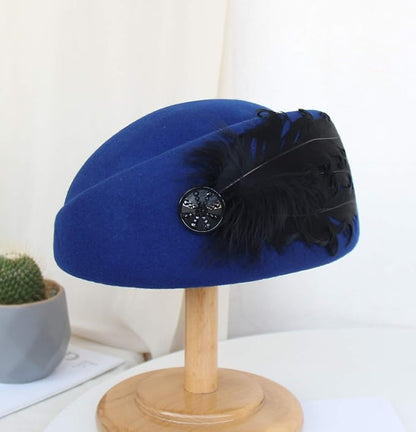 ORIDOOR Women Vintage 100% Wool Felt Flowers Bucket Cloche Bowler Hat Church Wedding Beret Hat