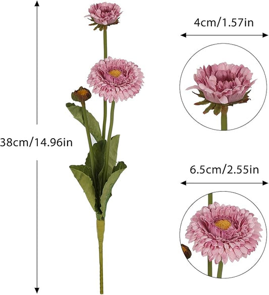 8pcs Chrysanthemum Flowers Artificial Fake Silk Pot Marigold Flowers Faux Daisy Bouquet with Stems for Home Wedding Dining Table Party Decor(Light Purple)