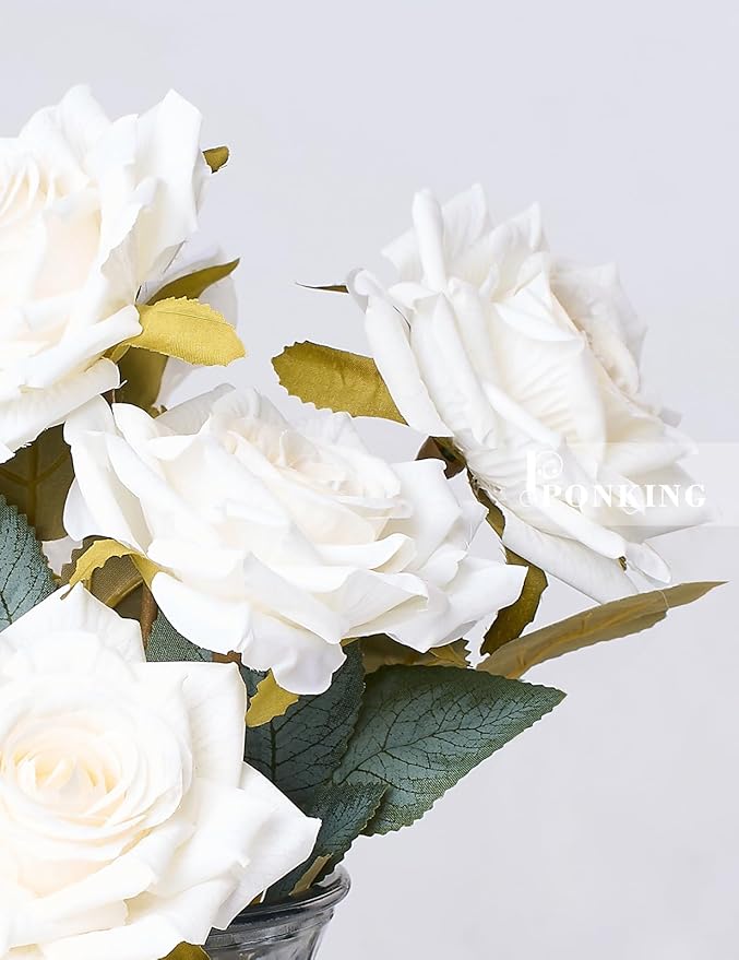 3.1"(8cm) Manta Rose Artificial Flower 7pcs Realistic Faux Silk Roses Fake Flowers Bouquets Arrangements Decor for Wedding Spring Mother's Day, Home Table Decorations, White Flower