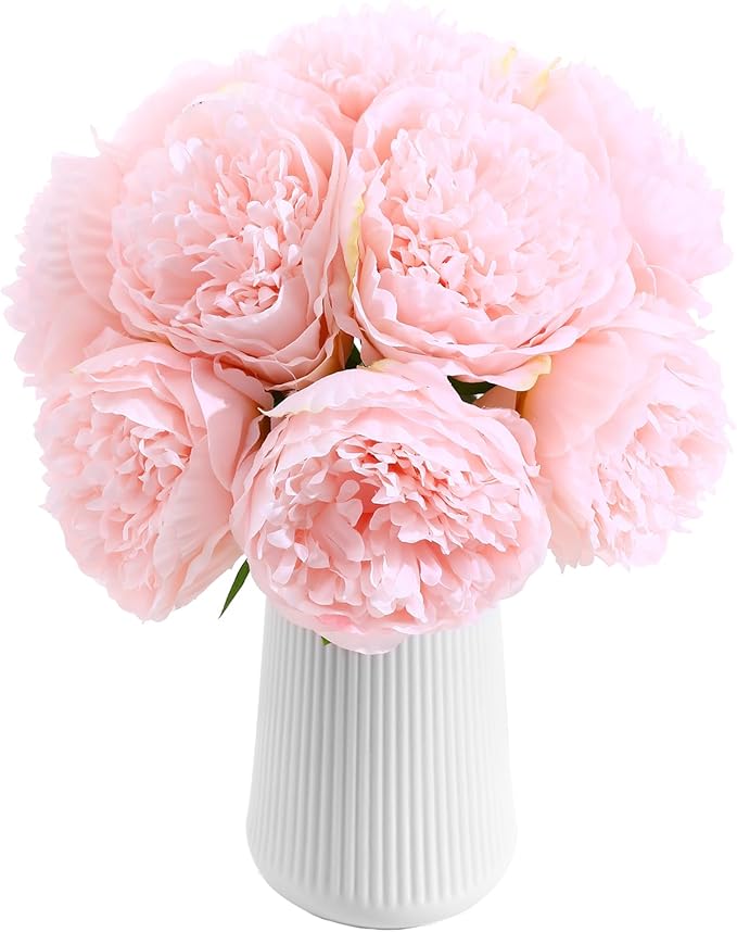 ucky 10 Packs Peonies Artificial Flowers Artificial Peonies Fake Peonies Artificial Flowers Peonies Bouquet for Centerpiece Table Wedding Party Home Decor (Light Pink)