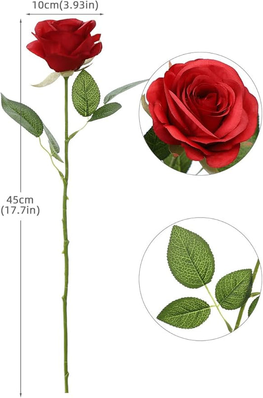Artificial Rose Flower Artificial Flowers Flower with Long Stem Silk Roses Bouquet for Wedding Bridal Shower Party Home Decoration (Red, 12 Pcs)