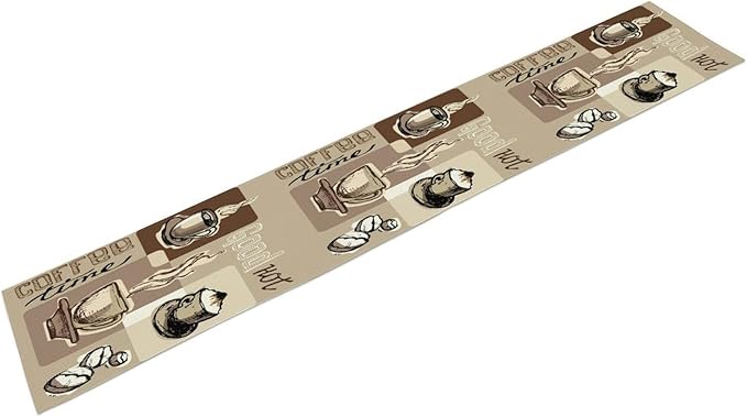 Coffee Table Runner,Vintage Style Coffee Cup Bean Abstract Theme Pattern Print Tablecloth Burlap for Hotel Indoors Outdoor Dining Room Kitchen Table Decor, 13x70in