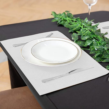 Cloth White Placemats Set of 8, Linen Type Fabric Placemats Machine Washable Heat Resistant Placemats Polyester Place Mats for Halloween, Thanksgiving and Christmas Dining Table (White)
