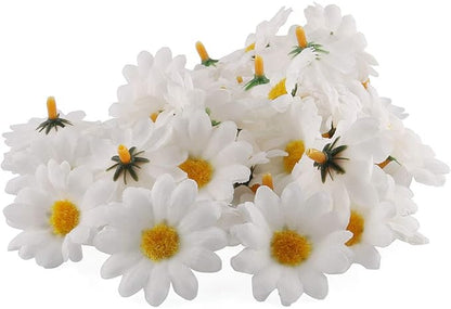 E-outstanding Silk Daisy Flower Head 100PCS 1.5Inch White Artificial Gerbera Fake Flowers Heads for Wedding Party,Home Decoration and DIY Craft