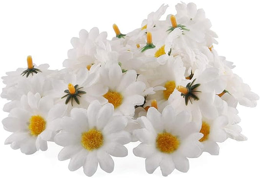 E-outstanding Silk Daisy Flower Head 100PCS 1.5Inch White Artificial Gerbera Fake Flowers Heads for Wedding Party,Home Decoration and DIY Craft