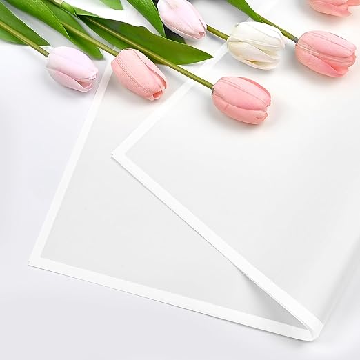 Jutieuo 20 Sheets White Flower Wrapping Paper, Waterproof Floral Wrap White Edge Bouquet Wrapping Paper Florist Supplies (22.8 x 22.8 inch)
