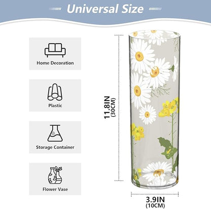 Vase Plastic Vase Elegant Cylinder Flower Vase Shatterproof Decorative Centerpiece for Home Table Office Weddings Events (11.8 x 3.9 in)