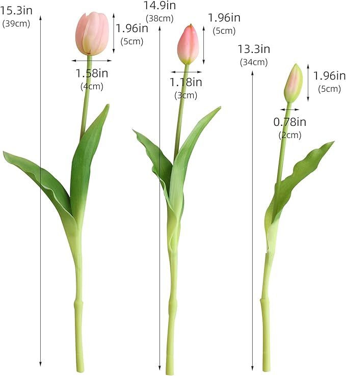 Artificial Pink Tulips, 10pcs Real Touch Faux Latex Tulips, 15.3" Stems, Wrinkle Resistant, Perfect for Home, Parties, Weddings