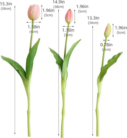Artificial Flowers 20pcs Fake Tulips Real Touch, Faux Latex Tulips Flowers with Gift Box Soft Faux Tulips Bouquets Arrangements for Party Wedding Home Room Decoration(Pink)