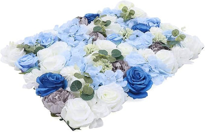 Eapmic 15.74"x 23.62" Artificial Flower Wall Panels,Flower Wall Mat Silk Flower Panels for Outdoor Garden Backyard Fence Fence Privacy Screen and Indoor Wall Decor (6Pcs White+Blue)
