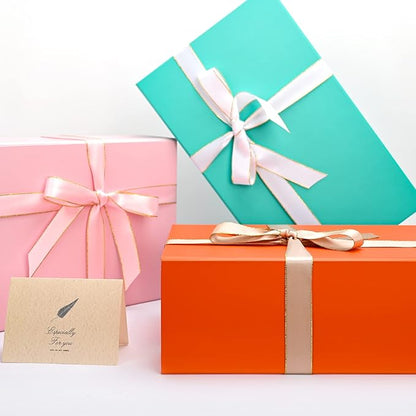 LIFELUM Christmas Gift Boxes 13.85 x 8.35 x 4.45 inch 5 Pack Gift Boxes with Lids Contains Card, Ribbon, Shredded Paper Filler (Orange)