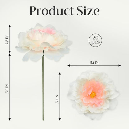 20pcs 5" Artificial Flower Peonies, Silk Peonies with 6" Stems, Flowers Suitable for Wedding Bouquets, Home Party Decoration (Champagne)