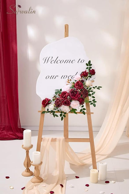 Serwalin Artificial Flowers Silk Fake Flowers Roses for DIY Wedding Bouquets Centerpieces Arrangements Party Bridal Baby Shower Home Decorations Cake Flowers (Burgundy & Pink)