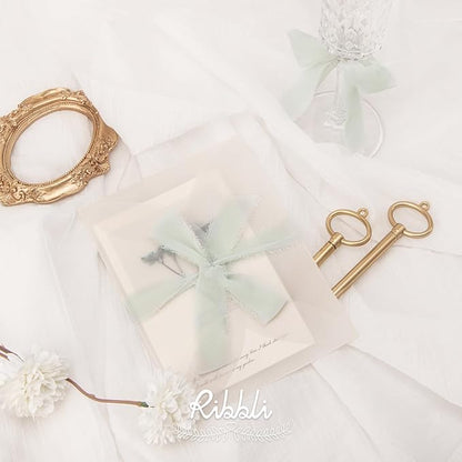 Ribbli Creamy Sage Ribbon 1 Inch x 3 Rolls Total 24 Yards Light Green Handmade Fringe Chiffon Silk Ribbon for Wrapping Wedding Invitations Bridal Bouquets DIY Crafts Home Decor
