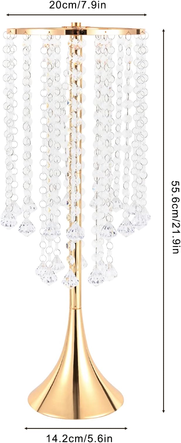 Crystal Chain Flower Vases, 10 Pcs Acrylic Vase Stands with Hand Strung Beads Top Flower Plate Enlarged Trumpet-Shaped Base and Easy Assemble Tabletop Wedding Crystal Flower Stands for Home Decoration