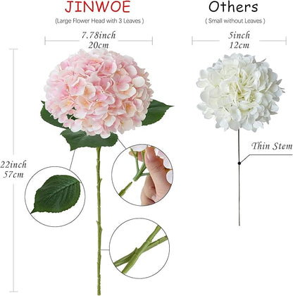 Pink Flowers Silk Artificial Hydrangeas, 4Pcs 22" Lifelike Large Silk Flowers with Stems, Artificial Flowers for Wedding Bouquet Table Centerpieces Outdoor Home