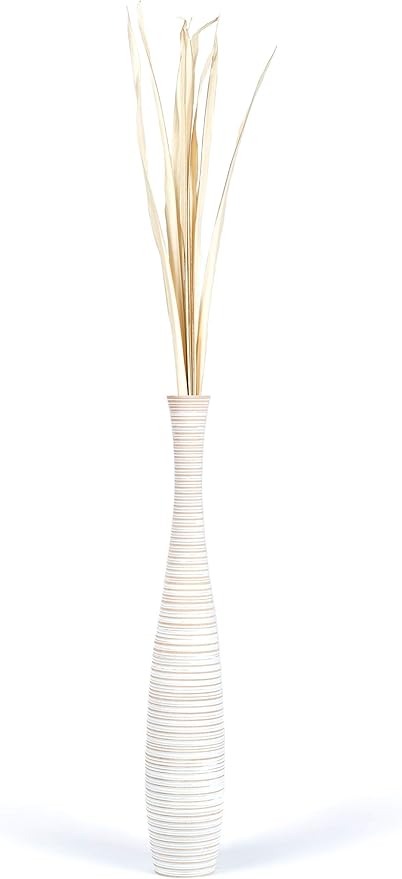 Leewadee Large White Home Decor Floor Vase - Wooden 26 inch Tall Farmhouse Decor Flower Holder for Fake Plant and Pampas Grass