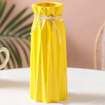 Ceramic Vase for Home Decor Yellow Modern Flower Vase for Pampas Grass Dried Flowers 9.5" H x 3.9" W Vases for Living Room Decorations Porcelain Tulip Vases for Table Kitchen Decor