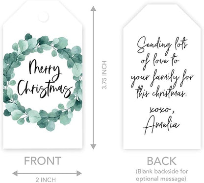 Andaz Press Christmas Holiday Season Classic Gift Tags, Merry Christmas to from Classic Favor Tags, Eucalyptus Wreath Design, for Holiday Events, Parties, and Favors, 60-Pack