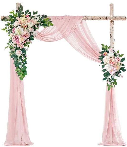 Wedding Arch Flowers Kit,Artificial Flower Arch Decor (Set of 3),2pcs Artificial Flower Arrangement with 1pc Sheer Drape for Wedding Decor Reception Backdrop Floral Decorations (Light Pink)