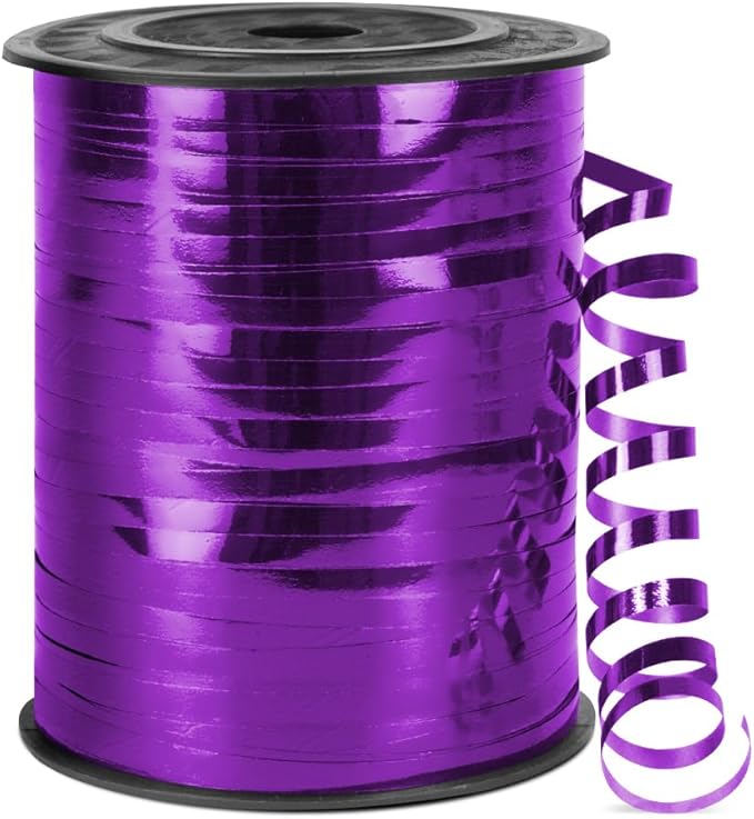 500 Yards Metallic Shiny Purple Curling Ribbon, 1/5" Curly Ribbons for Gift Wrapping, Birthday, Halloween, Christmas Party Decorations, and Balloon String for Flowers