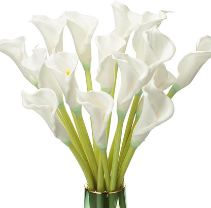Norme 15 Pieces 27" Calla Lilies Artificial Flower Long Stem White Calla Lily Decoration for Tall Vases Real Touch Arum Lilies Bouquet for Wedding Bride Shower Office Home Table Centerpiece Decor
