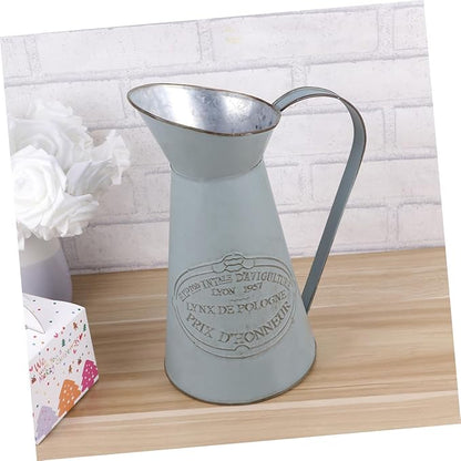 TOYANDONA Rustic French Style Metal Pitcher Vase Antique Country Decor Flower Bucket Wedding Party Accent for Home and Office Decoration