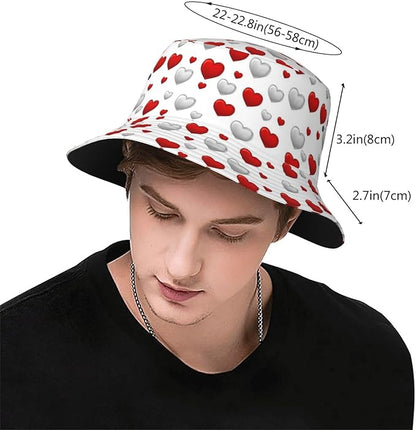 Love Bucket Hat Heart Fisherman Cap Romantic Bucket Hats Sun Caps for Hiking Camping