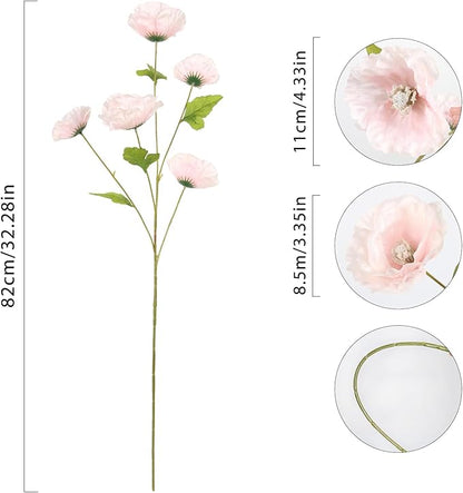 Poppies Flowers Artificial Silk Flowers 32in 6PCS Artificial Poppies Pink Flowers for Wedding Home Party Table Centerpiece Arrangement Decoration (Pink)