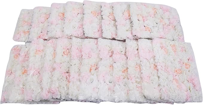 16"x 24" Artificial Flower Wall Panels,Flower Wall Mat Silk Flower Panels for Outdoor Garden Backyard Fence Fence Privacy Screen and Indoor Wall Decor(20Pcs Light Pink+White)