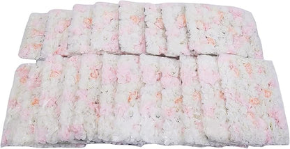 16"x 24" Artificial Flower Wall Panels,Flower Wall Mat Silk Flower Panels for Outdoor Garden Backyard Fence Fence Privacy Screen and Indoor Wall Decor(20Pcs Light Pink+White)