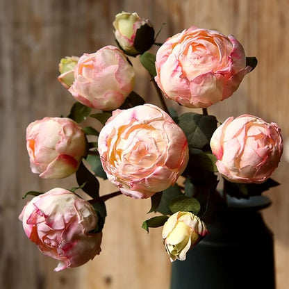 Pink Peonies Artificial Flowers 2 Bouquets Vintage Peonies 18pcs Pink Flowers Artificial for Wedding Decoration Bride Bouquet Faux Crafts Floral Arrangement