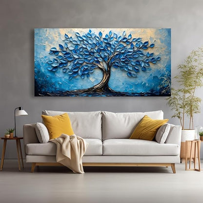 LAVIKARS Modern Tree of Life Wall Art for Living Room Office Navy Blue Abstract Oil Landscape Canvas Painting Prints Large Nature Artwork Home Kitchen Bedroom Decor (16x30 Inches)