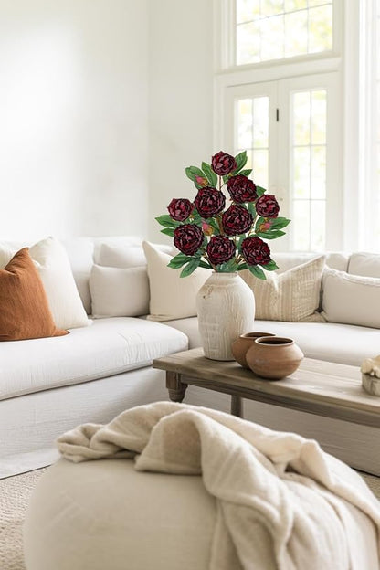 Briful 3 Pack Artificial Peony Flower 27.5" Tall Burgundy Silk Peonies Floral Stems Real Touch Faux Peony Flower for Wedding Bouquets Home Floral Arrangements Table Centerpieces DIY Décor