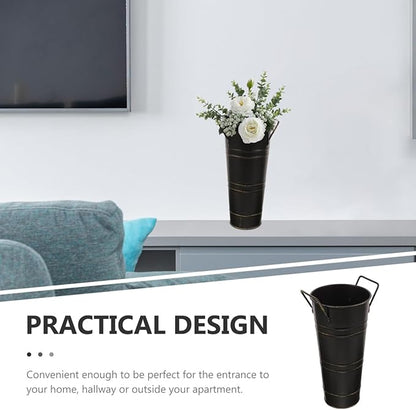 Retro Flower Arrangement Bucket Vintage Iron Flower Pot with Handle Decorative Floral Vase for Home Tabletop Rustic Plant Container
