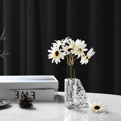 Crystal Flower Vase with Glacial Texture, Clear, Handcrafted Centerpiece for Wedding, Home Decor, Table Display