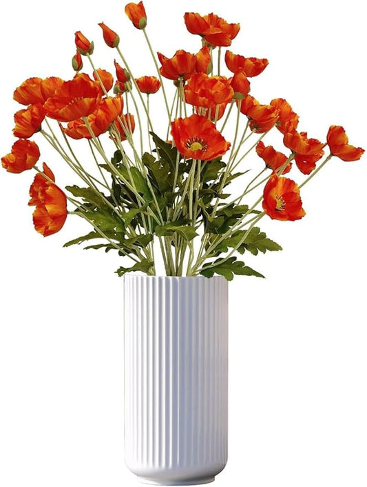 ATFL Orange and Red Poppy Flowers Artificial,12 Pcs Silk Fake Poppy Flowers,Faux Poppies Bulk for Home Decor Table Centerpieces Floral Arrangement,Poppies Bouquet for Wedding (23.5‘’, Orange-red)