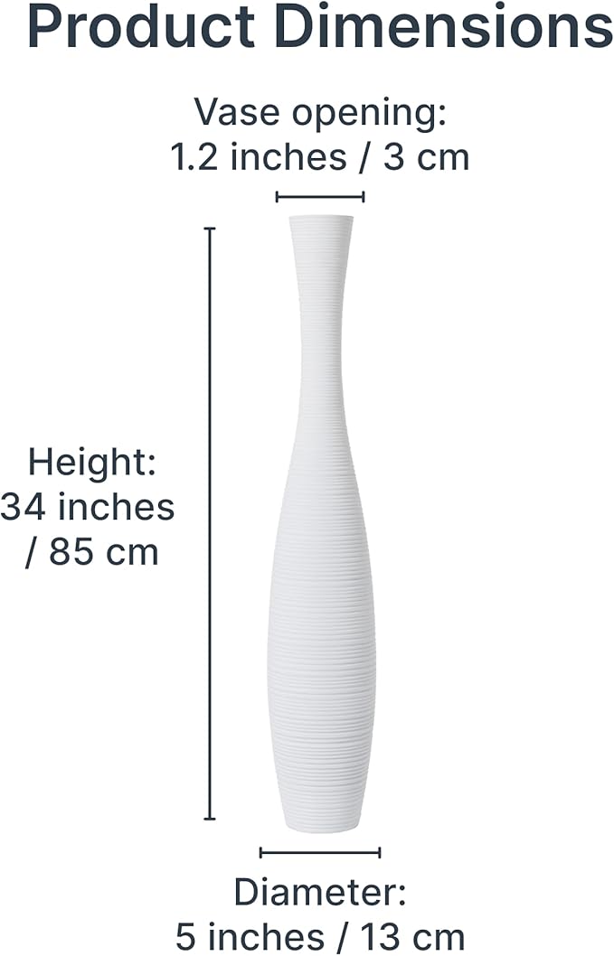 Leewadee Large White Home Decor Floor Vase - Wooden 34 inch Tall Farmhouse Decor Flower Holder for Fake Plant and Pampas Grass
